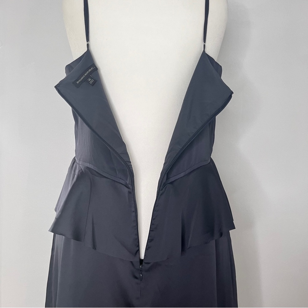 Banana Republic Knee Length Peplum Waist Satin Dress Size 16 Tall Dark Gray - Picture 6 of 11